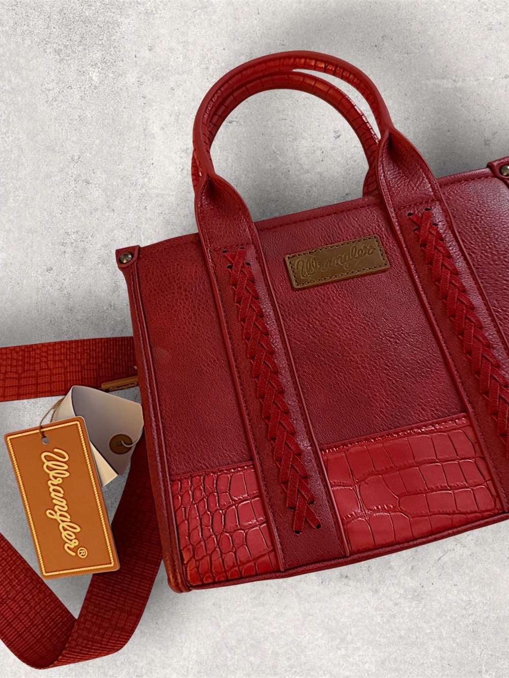 Wrangler Red Braided Accent Satchel with Croc Panels